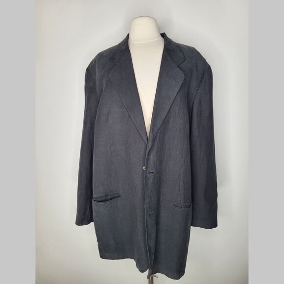 90s CYPRESS GROVE Black Two Button Blazer Jacket Size L *Tall Silk Linen Sport - Picture 6 of 8